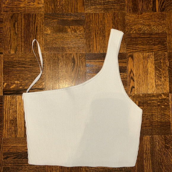 White One-Shoulder Ribbed Top - Picture 1 of 3